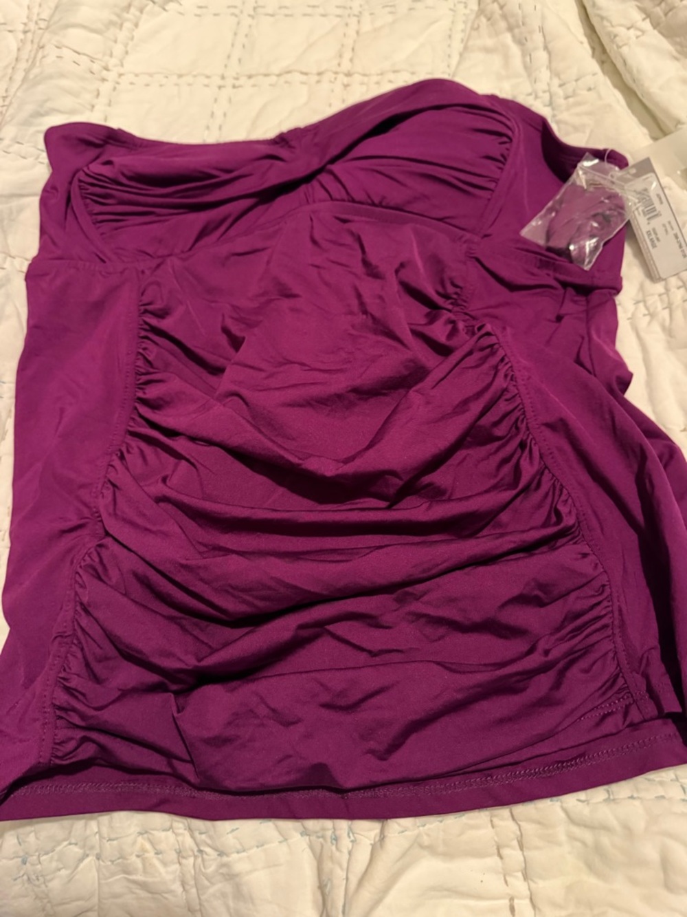 Ruched Eggplant Tankini Top and bottoms